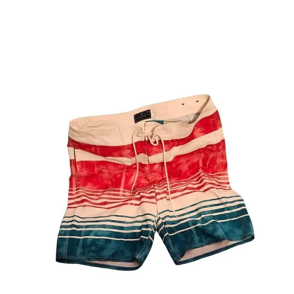 American Eagle Outfitters Bermuda Swim Trunks Shorts Tropical Red/Blue Sz Medium
